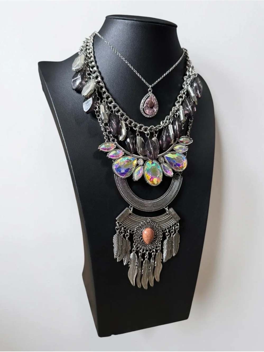 Lot Of 4 ChunkyCrystal boho bib $ pendent necklaces